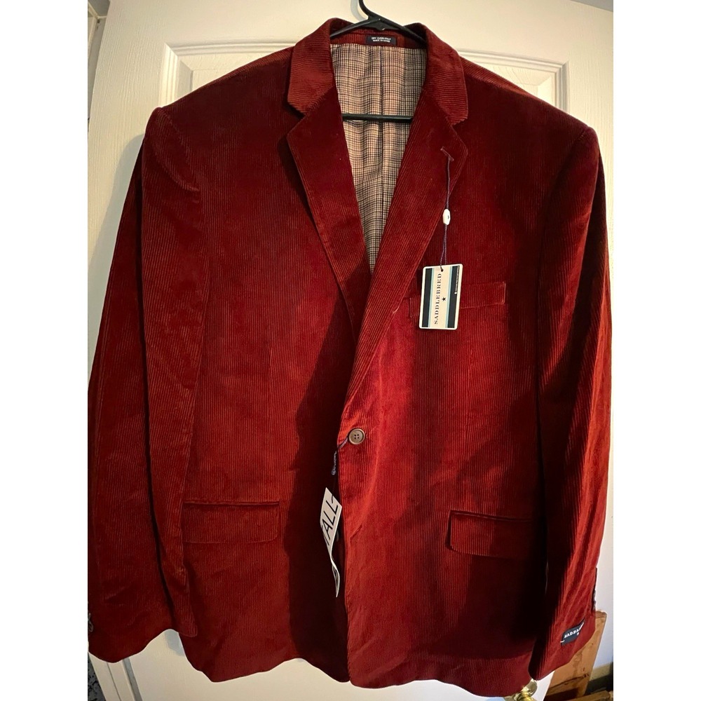 Saddlebred Burgundy Corduroy Blazer 52R Big & Tall 2-Button Lined Cotton Jacket